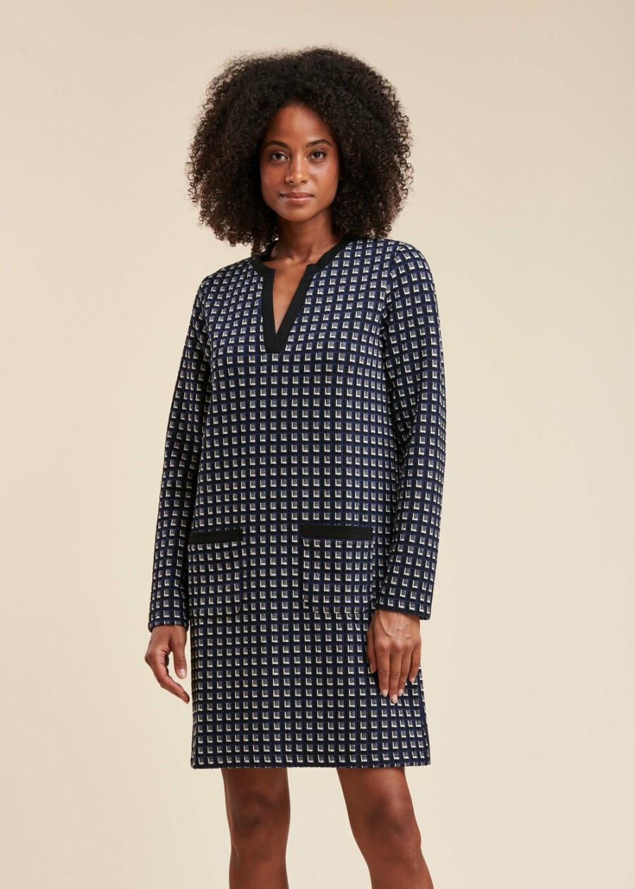 Pret-A-Porter LA FEE maraboutee | Robe Jersey Motifs Geometriques Navy