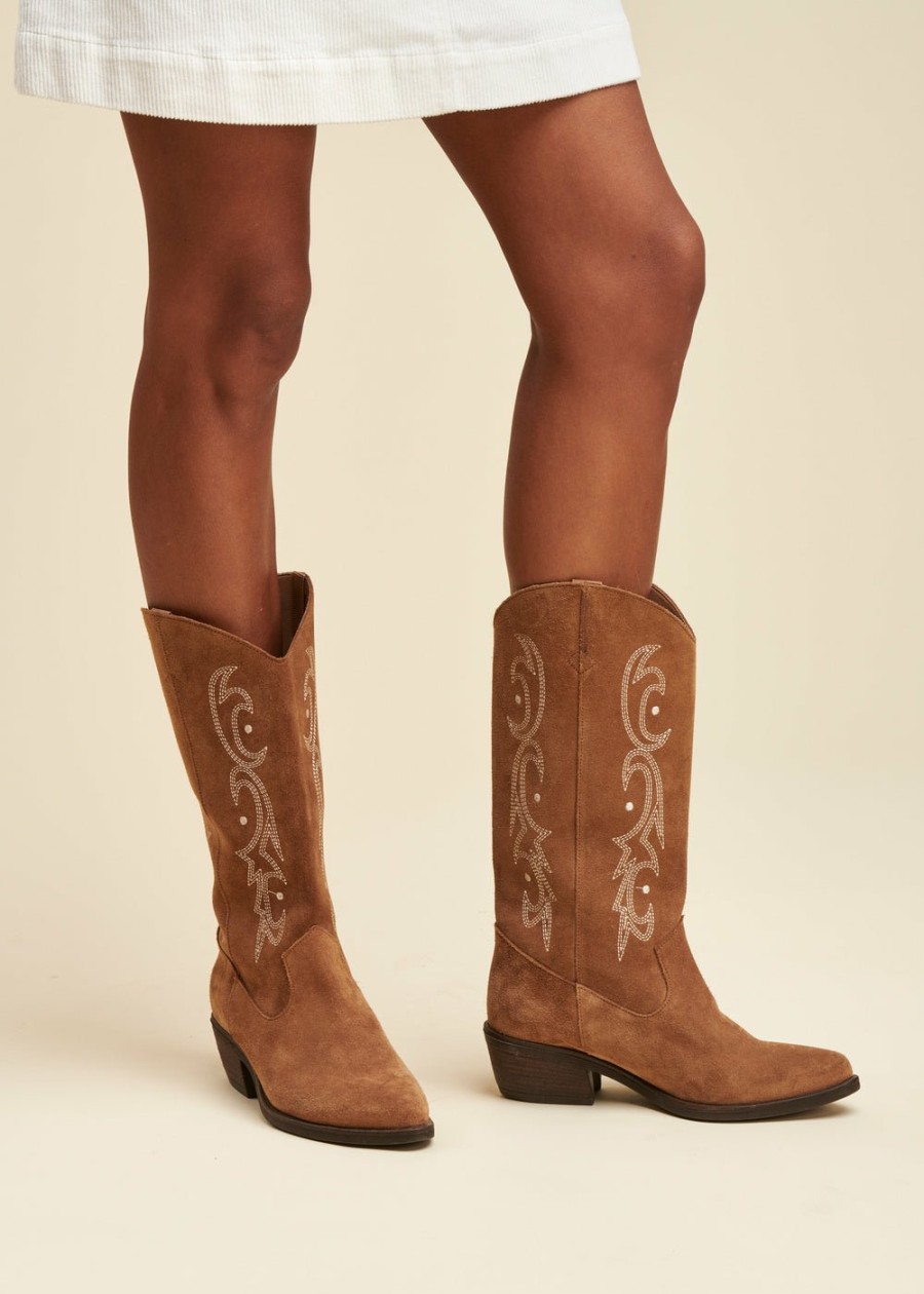 Accessoires LA FEE maraboutee | Bottes Western En Cuir De Vachette Camel