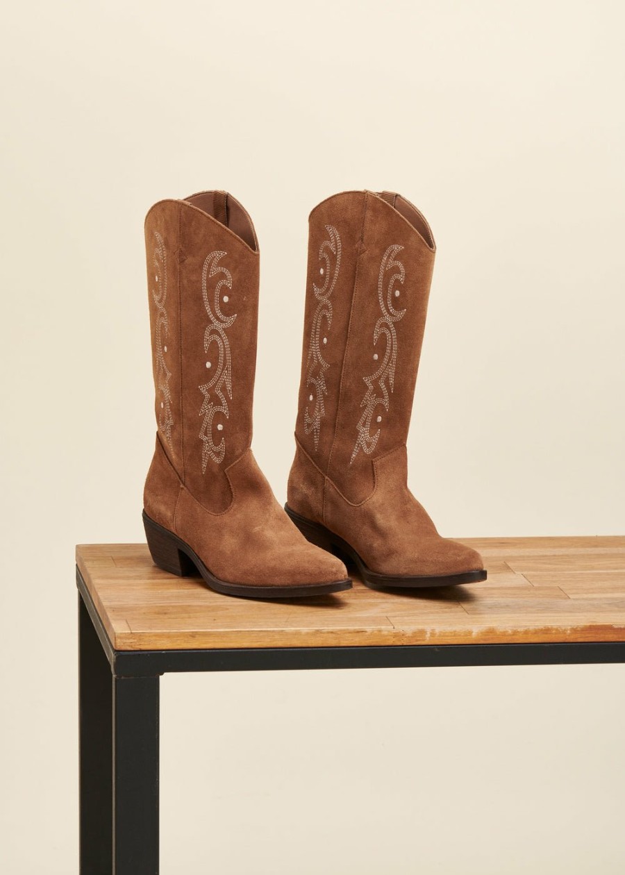 Accessoires LA FEE maraboutee | Bottes Western En Cuir De Vachette Camel