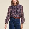 Pret-A-Porter LA FEE maraboutee | Top En Voile De Viscose Soie A Imprime Floral Navy