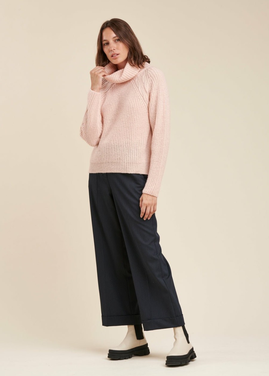 Pret-A-Porter LA FEE maraboutee | Pull Mousseux Col Boule Rose Arctique