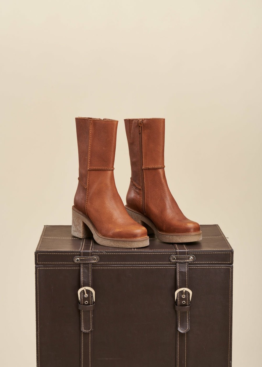 Accessoires LA FEE maraboutee | Bottes Mi Mollets En Cuir De Vachette Camel