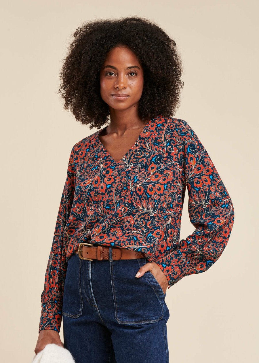 Pret-A-Porter LA FEE maraboutee | Top Coupe Droite A Imprime Floral En Viscose Ecovero Bleu/Mars