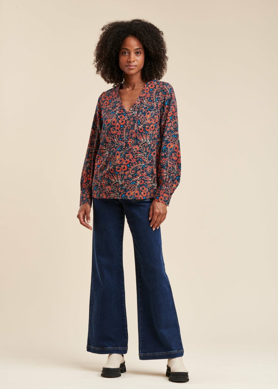 Pret-A-Porter LA FEE maraboutee | Top Coupe Droite A Imprime Floral En Viscose Ecovero Bleu/Mars