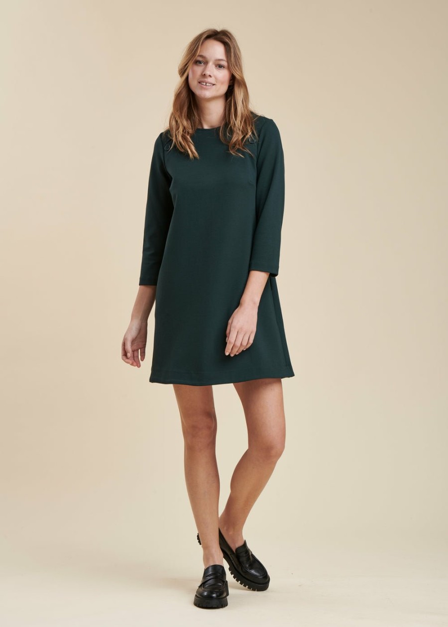 Pret-A-Porter LA FEE maraboutee | Robe Courte En Jersey Milano Vert Bouteille