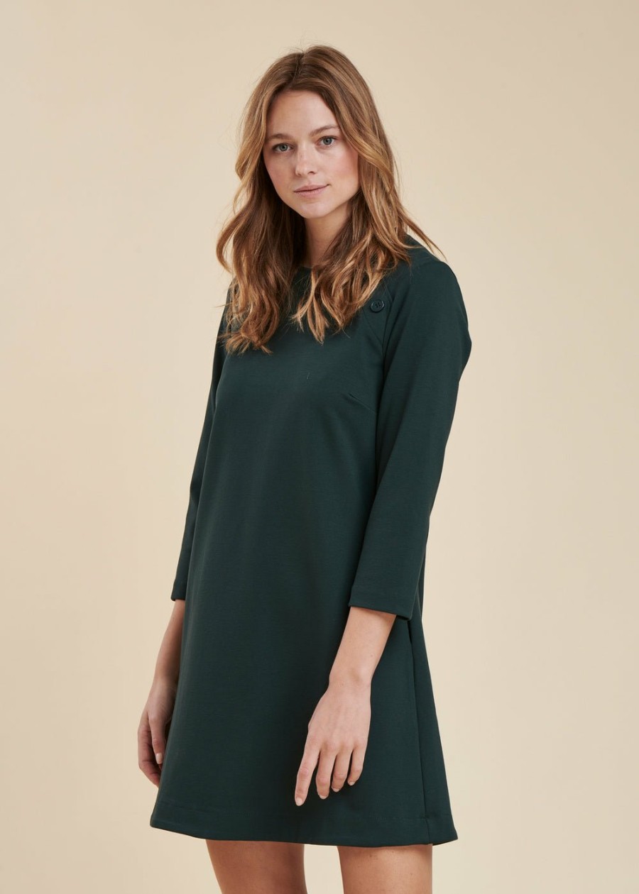 Pret-A-Porter LA FEE maraboutee | Robe Courte En Jersey Milano Vert Bouteille