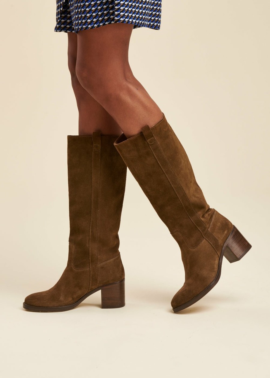 Accessoires LA FEE maraboutee | Bottes A Talons En Croute De Cuir Marron