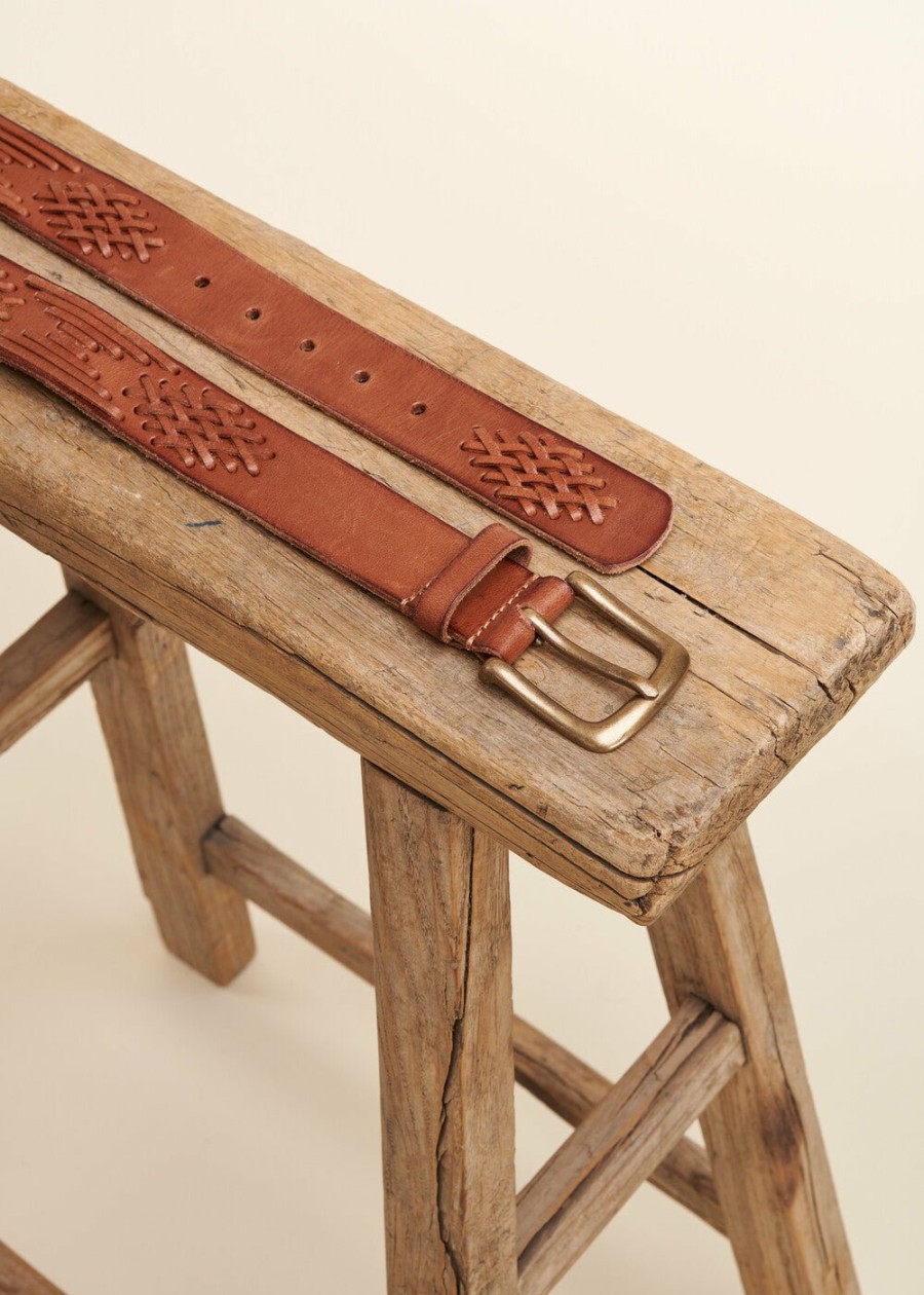 Accessoires LA FEE maraboutee | Ceinture En Cuir De Vachette Avec Broderies Camel