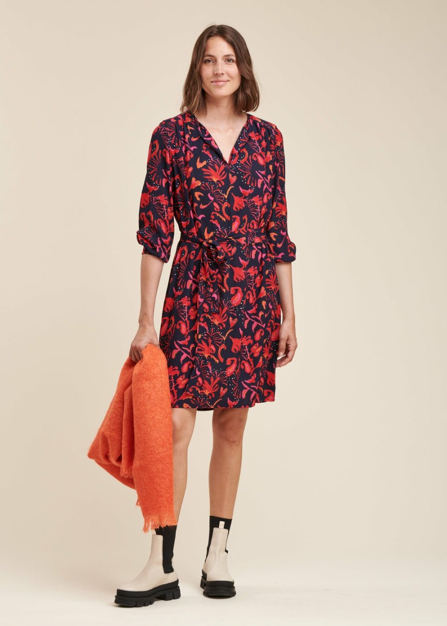 Pret-A-Porter LA FEE maraboutee | Robe Courte A Imprime Fleuri Navy/Rouge