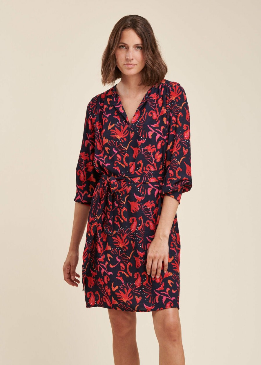 Pret-A-Porter LA FEE maraboutee | Robe Courte A Imprime Fleuri Navy/Rouge