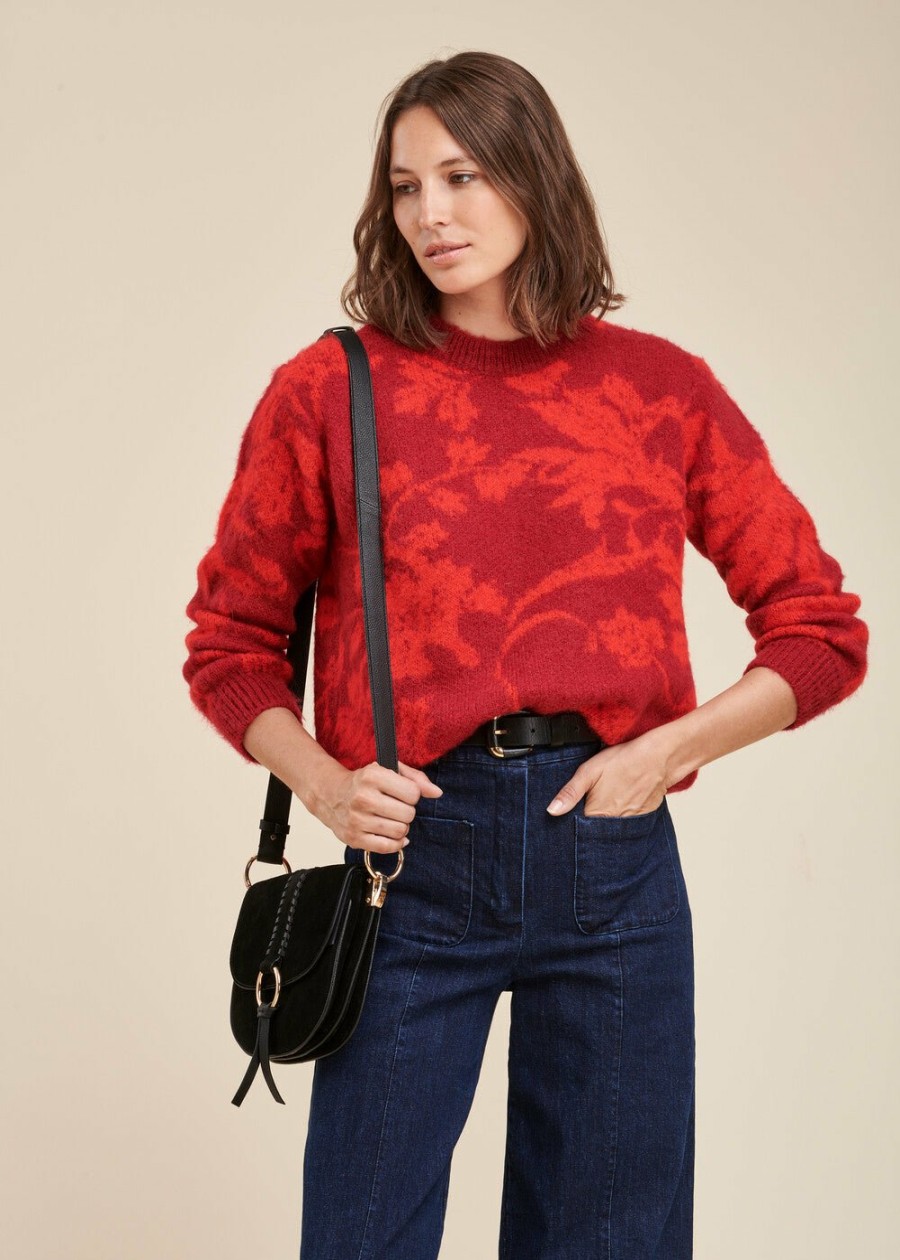 Pret-A-Porter LA FEE maraboutee | Pull Jacquard Encolure Ronde Rouge