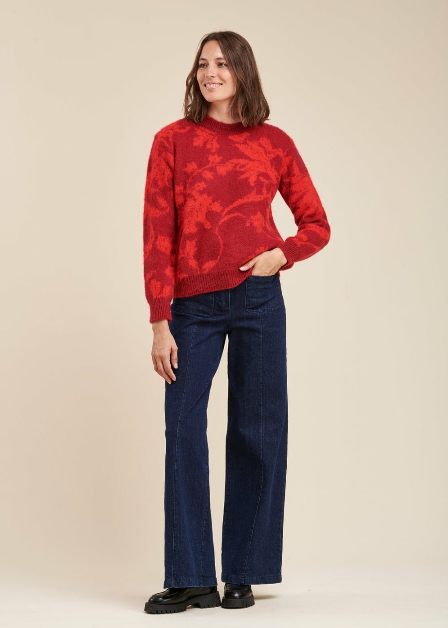 Pret-A-Porter LA FEE maraboutee | Pull Jacquard Encolure Ronde Rouge